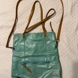 HOBO Aqua and Tan Leather Hobo Bag